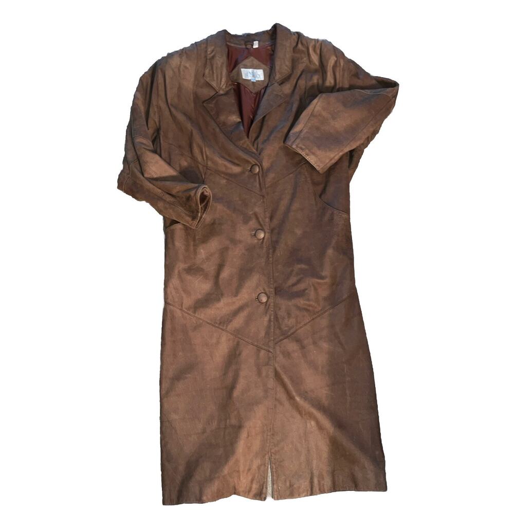 Vintage St. Malo Brown Leather Jacket Trench Medium